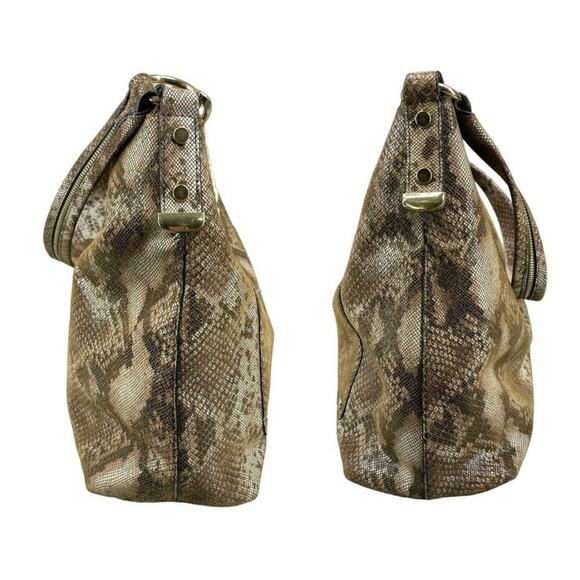 Antonio Melani Brown Tan Leather Snakeskin Studded Chain Handle Hobo Handbag - Picture 4 of 13